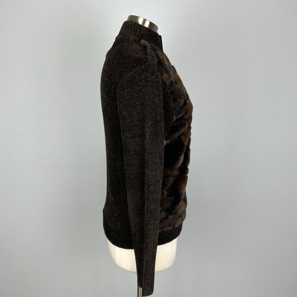 Lisa International Womens Brown Faux Fur Cardigan Sweater Full Zip size Small - Picture 7 of 12